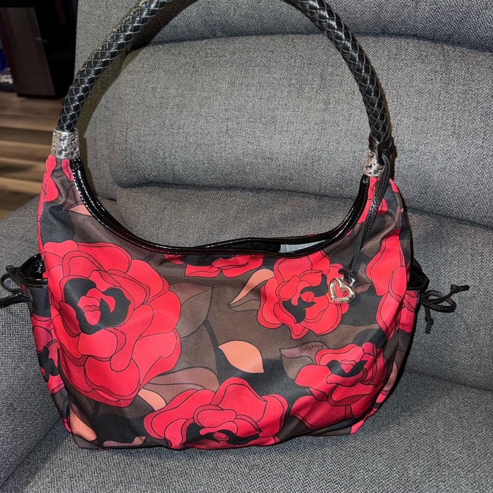 Brighton Floral Red Rose-Print Hobo Bag